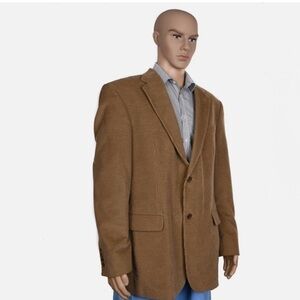 Lands End Mens Tweed Brown Herringbone Blazer Jacket Sportscoat 44 L